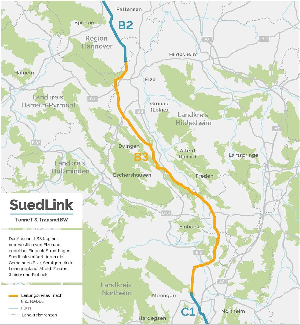 SuedLink-Planfeststellungsabschnitt B3 im südlichen Niedersachsen