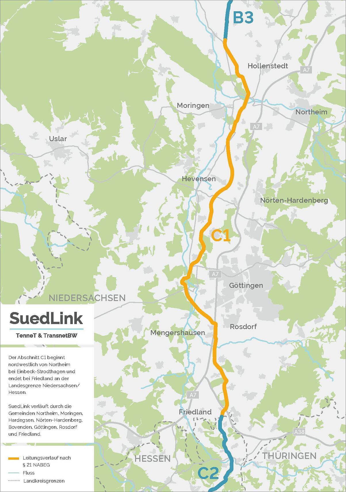 SuedLink-Planfeststellungsabschnitt C1 im südlichen Niedersachsen